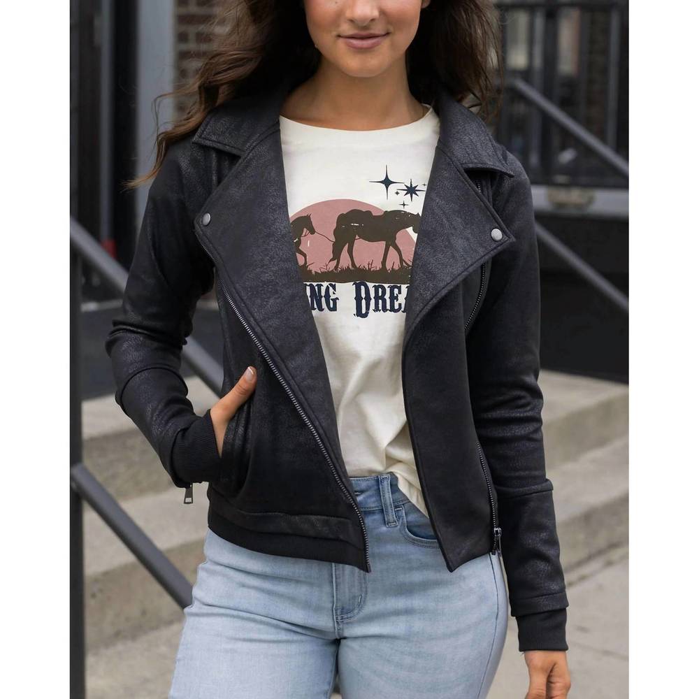 Grace & Lace Black Leather Moto Jacket